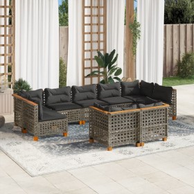 Garden furniture set 9 pieces and gray synthetic rattan cushions by , Garden sets - Ref: Foro24-3261993, Price: 762,99 €, Dis...