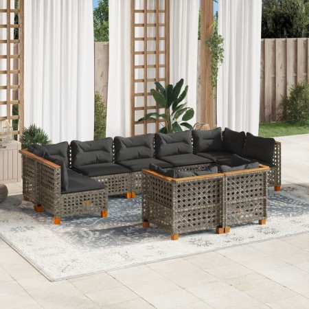 Set de muebles de jardín 9 pzas y cojines ratán sintético gris de , Conjuntos de jardín - Ref: Foro24-3261993, Precio: 762,57...