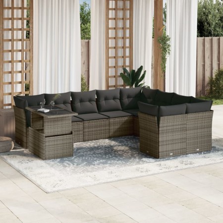 Garden sofa set 10 pieces with gray synthetic rattan cushions by , Garden sets - Ref: Foro24-3266850, Price: 679,09 €, Discou...