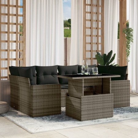 Gartensofa-Set, 7-teilig, mit grauen Polstern aus synthetischem Rattan von , Gartensets - Ref: Foro24-3267130, Preis: 532,11 ...