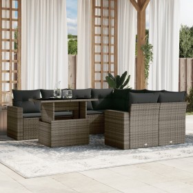 Garden furniture set 9 pieces and gray synthetic rattan cushions by , Garden sets - Ref: Foro24-3267170, Price: 657,36 €, Dis...