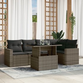 Gartenmöbel-Set 6-teilig mit grauen Polstern aus synthetischem Rattan von , Gartensets - Ref: Foro24-3267260, Preis: 464,35 €...