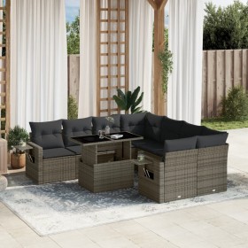 Garden furniture set 9 pieces and gray synthetic rattan cushions by , Garden sets - Ref: Foro24-3267800, Price: 664,33 €, Dis...