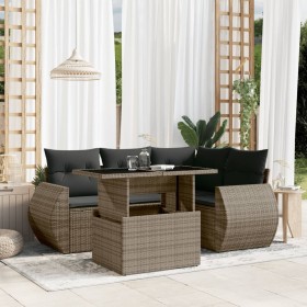 Garden sofa set with 5-piece synthetic rattan gray cushions by , Garden sets - Ref: Foro24-3268510, Price: 423,54 €, Discount: %