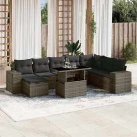 Garden furniture set 9 pieces and gray synthetic rattan cushions by , Garden sets - Ref: Foro24-3269360, Price: 637,09 €, Dis...