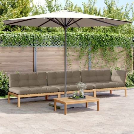 Garden pallet sofa set with 4 acacia wood cushions. by , Outdoor sofas - Ref: Foro24-3209329, Price: 625,40 €, Discount: %