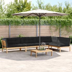 Set of garden pallet sofas and cushions 5 pieces acacia wood by , Outdoor sofas - Ref: Foro24-3209388, Price: 811,99 €, Disco...