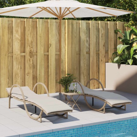 Sun loungers with cushions 2 units synthetic rattan beige by , Loungers - Ref: Foro24-3277310, Price: 305,99 €, Discount: %