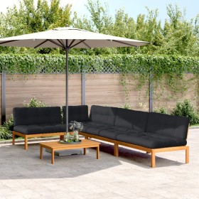 Set of garden pallet sofas and cushions 5 pieces acacia wood by , Outdoor sofas - Ref: Foro24-3209472, Price: 794,99 €, Disco...