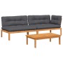 Garden pallet sofa set with 3-piece acacia wood cushions. by , Outdoor sofas - Ref: Foro24-3209445, Price: 483,23 €, Discount: %