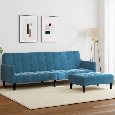 Sofá cama de 2 plazas con taburete terciopelo azul de , Sofás - Ref: Foro24-3258097, Precio: 320,15 €, Descuento: %