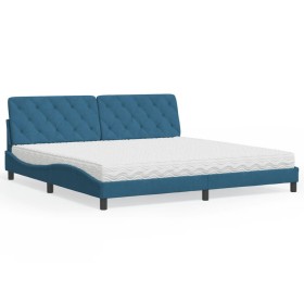 Cama con colchón terciopelo azul oscuro 200x200 cm de , Camas y somieres - Ref: Foro24-3208680, Precio: 497,99 €, Descuento: %