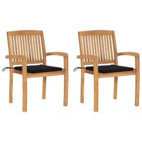 Garden chairs 2 units with cushions solid teak wood black by , Garden chairs - Ref: Foro24-3063259, Price: 248,99 €, Discount: %