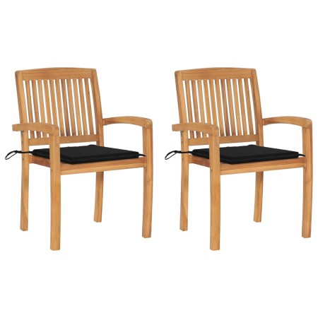 Garden chairs 2 units with cushions solid teak wood black by , Garden chairs - Ref: Foro24-3063259, Price: 250,30 €, Discount: %