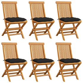 Garden chairs 6 units with black cushions teak wood by , Garden chairs - Ref: Foro24-3065612, Price: 391,17 €, Discount: %