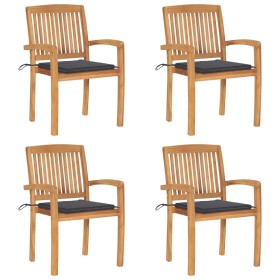 Stackable garden chairs, set of 4, made of teak wood with cushions. by , Garden chairs - Ref: Foro24-3073210, Price: 474,99 €...