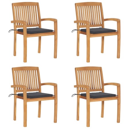 Stackable garden chairs, set of 4, made of teak wood with cushions. by , Garden chairs - Ref: Foro24-3073210, Price: 478,18 €...