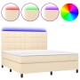 Boxspringbett, Matratze und LED-Lichter in cremefarbenem Stoff, 180x200 cm. von , Betten und Lattenroste - Ref: Foro24-313489...