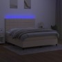 Boxspringbett, Matratze und LED-Lichter in cremefarbenem Stoff, 180x200 cm. von , Betten und Lattenroste - Ref: Foro24-313489...