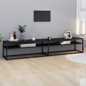 TV stand made of tempered glass in black marble color, 220x40x40.5 cm by , TV Furniture - Ref: Foro24-331733, Price: 144,01 €...