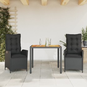 3-teiliges Garten-Esszimmer-Set mit Kissen synthetisches Rattan schwarz von , Gartensets - Ref: Foro24-3213094, Preis: 383,67...