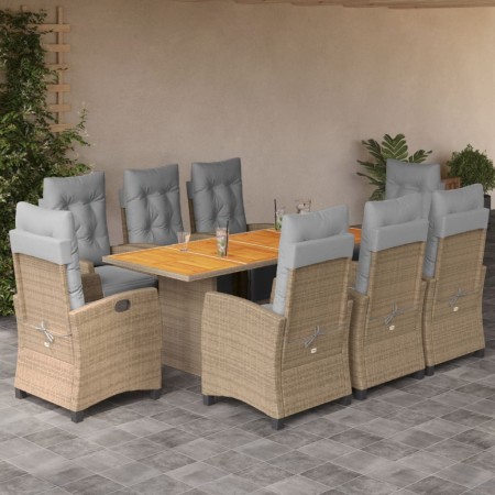 Set comedor de jardín 9 pzas con cojines ratán sintético beige de , Conjuntos de jardín - Ref: Foro24-3212943, Precio: 1,00 €...