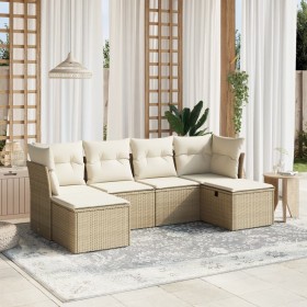 Gartensitzgruppe mit 6-teiligen Sofas und Kissen aus synthetischem Rattan in Beige. von , Gartensets - Ref: Foro24-3263234, P...