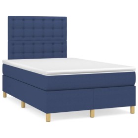 Box spring bed with mattress and LED lights, blue fabric, 120x190 cm. by , Beds and slatted bases - Ref: Foro24-3270280, Pric...