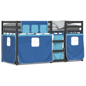 Bunk bed with solid pine wood curtains in blue, 90x190 cm. by , Beds and slatted bases - Ref: Foro24-3283884, Price: 201,99 €...