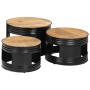 High bar tables in drum shape, set of 3, made of solid rough mango wood. by , Side tables - Ref: Foro24-358933, Price: 214,69...