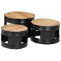 High bar tables in drum shape, set of 3, made of solid rough mango wood. by , Side tables - Ref: Foro24-358933, Price: 214,69...