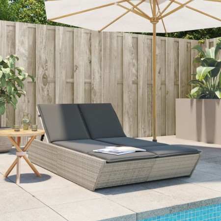 Double sun lounger with light gray synthetic rattan cushions by , Loungers - Ref: Foro24-368184, Price: 293,68 €, Discount: %