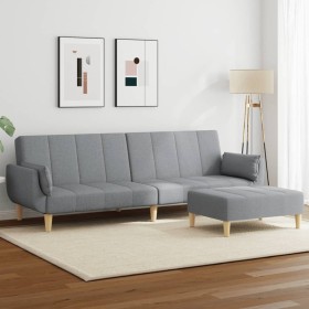 Sofá cama de 2 plazas con taburete tela gris claro de , Sofás - Ref: Foro24-3258141, Precio: 329,99 €, Descuento: %