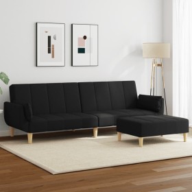 Sofá cama de 2 plazas con taburete tela negro de , Sofás - Ref: Foro24-3258143, Precio: 330,99 €, Descuento: %