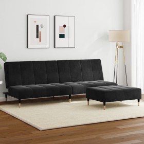 Sofá cama de 2 plazas con taburete terciopelo negro de , Sofás - Ref: Foro24-3258148, Precio: 309,99 €, Descuento: %