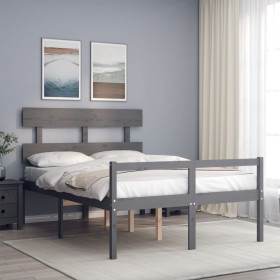 Bed for seniors with gray solid wood headboard by vidaXL, Beds and slatted bases - Ref: Foro24-3195328, Price: 149,31 €, Disc...