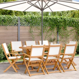 Folding garden chairs 8 units solid wood and cream fabric by , Garden chairs - Ref: Foro24-3214576, Price: 476,99 €, Discount: %