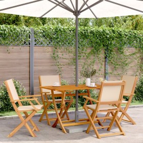 Folding garden chairs 4 pcs solid wood and beige fabric by , Garden chairs - Ref: Foro24-3214583, Price: 247,74 €, Discount: %