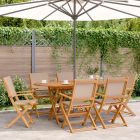 Folding garden chairs 6 pcs solid wood and taupe fabric by , Garden chairs - Ref: Foro24-3214581, Price: 351,99 €, Discount: %