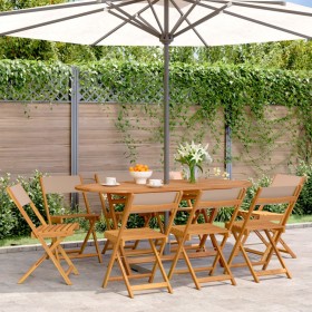 Folding garden chairs 8 pcs solid wood and taupe fabric by , Garden chairs - Ref: Foro24-3214618, Price: 324,23 €, Discount: %