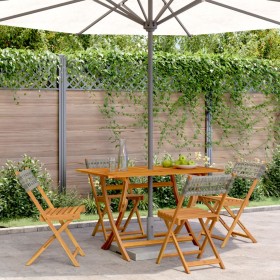 Folding garden chairs 6 pcs solid wood and gray PE rattan by , Garden chairs - Ref: Foro24-3214595, Price: 161,99 €, Discount: %