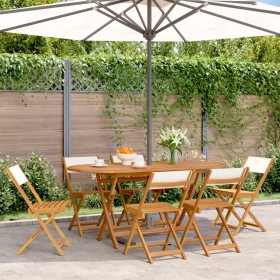 Folding garden chairs 6 units solid wood and cream fabric by , Garden chairs - Ref: Foro24-3214611, Price: 242,99 €, Discount: %