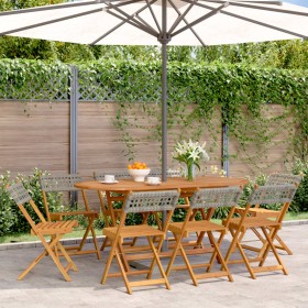 Folding garden chairs 8 pcs solid wood and gray PE rattan by , Garden chairs - Ref: Foro24-3214597, Price: 315,99 €, Discount: %