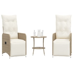 Garden reclining armchairs with table 2 units PE beige rattan by , Garden chairs - Ref: Foro24-365708, Price: 288,99 €, Disco...