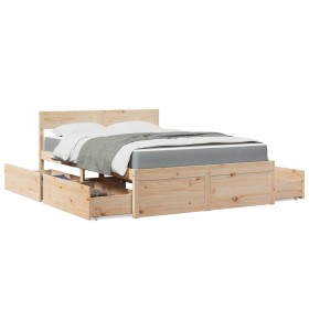 Cama con cajones y colchón madera maciza de pino 140x190 cm de , Camas y somieres - Ref: Foro24-3281910, Precio: 472,67 €, De...