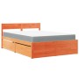 Bed with drawers and pine wood mattress, brown wax, 140x190 cm. by , Beds and slatted bases - Ref: Foro24-3281912, Price: 545...