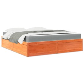 Cama con colchón madera maciza de pino marrón cera 180x200 cm de , Camas y somieres - Ref: Foro24-3281927, Precio: 466,81 €, ...