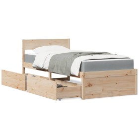 Bed with drawers and solid white pine mattress 90x190 cm by , Beds and slatted bases - Ref: Foro24-3281919, Price: 318,52 €, ...