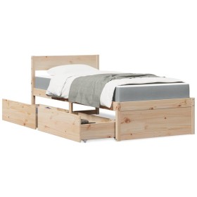 Cama con cajones y colchón madera maciza de pino 100x200 cm de , Camas y somieres - Ref: Foro24-3281904, Precio: 331,99 €, De...