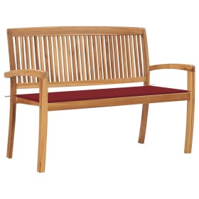 Stackable teak wood garden bench with cushion, 128.5 cm by , garden benches - Ref: Foro24-3063288, Price: 184,99 €, Discount: %